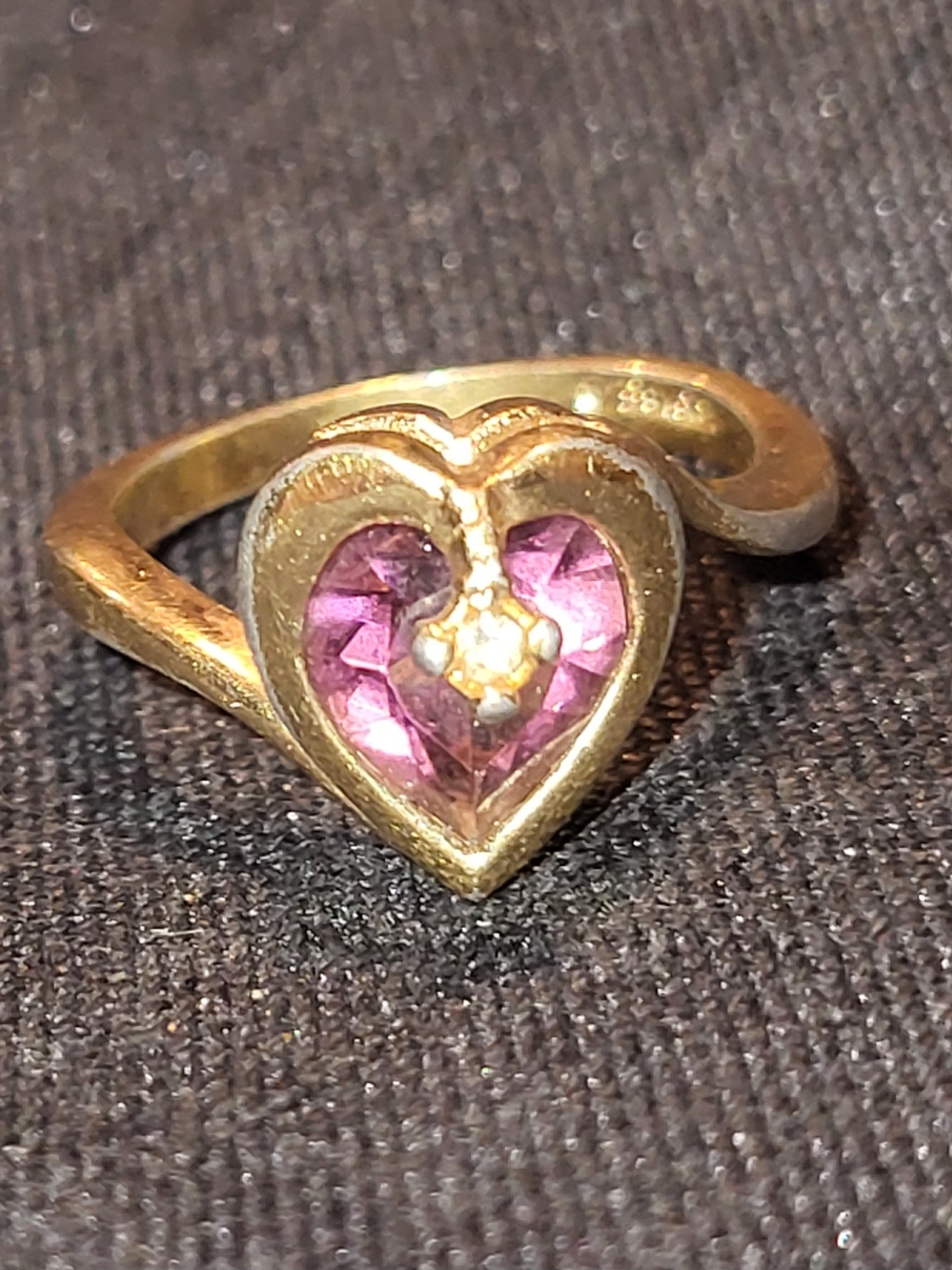 Gold Heart Ring with Pink Center Gem